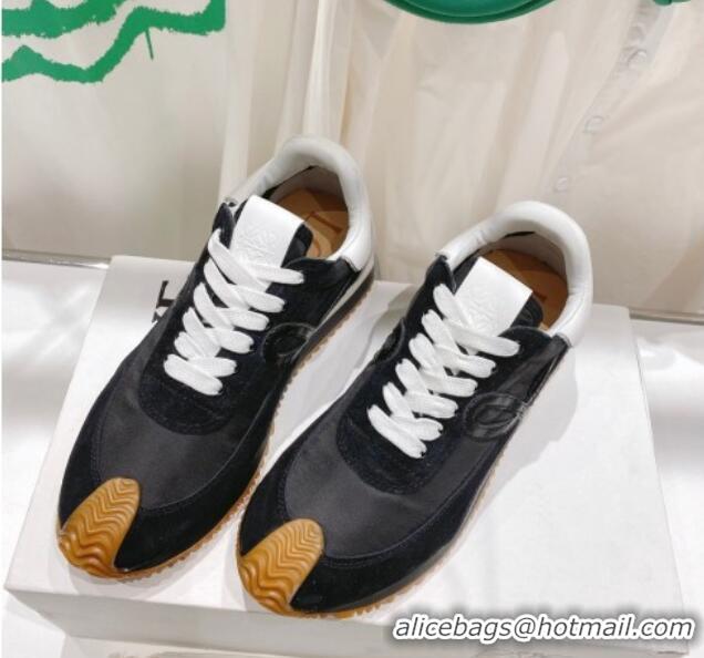 Classic Hot Loewe Flow Runner Sneakers in Suede and Nylon White/Black 0506061