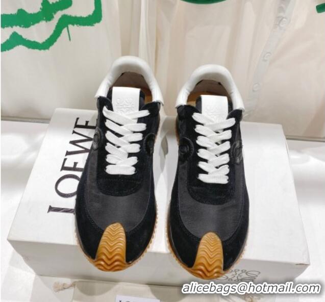 Classic Hot Loewe Flow Runner Sneakers in Suede and Nylon White/Black 0506061