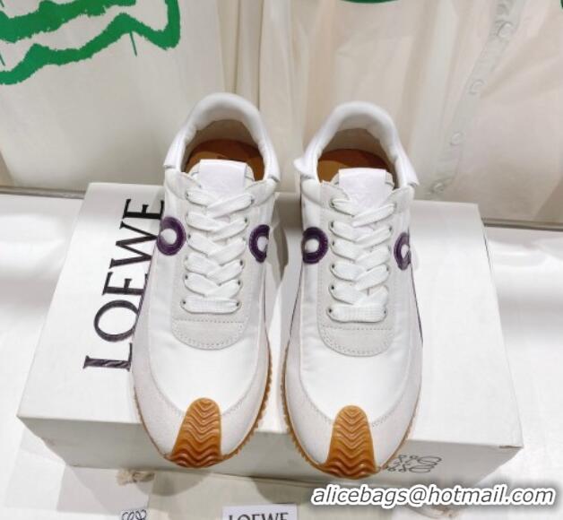 Pretty Style Loewe Flow Runner Sneakers in Suede and Nylon White/Light Grey/Purple 506063