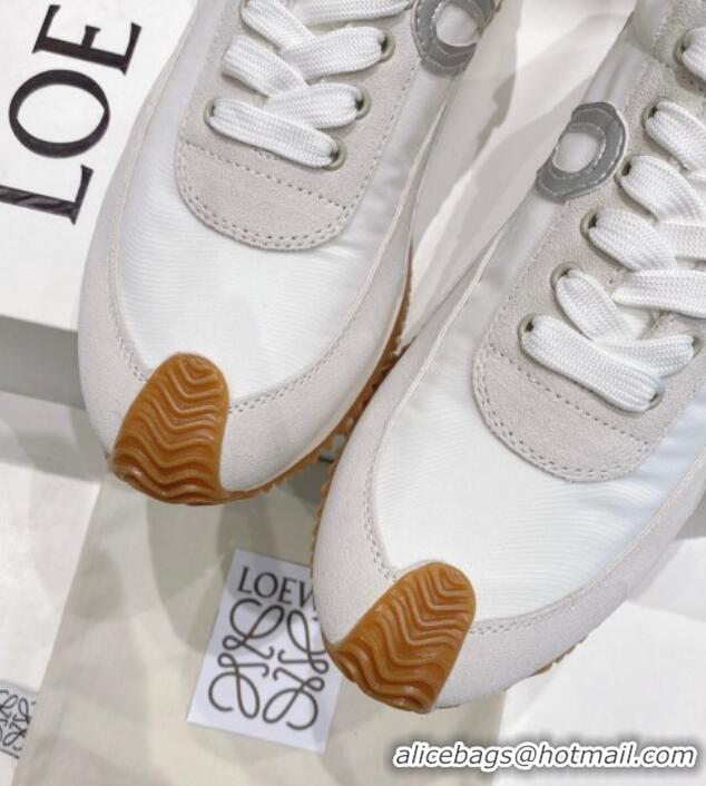 Unique Style Loewe Flow Runner Sneakers in Suede and Nylon White/Light Grey/Silver 506064