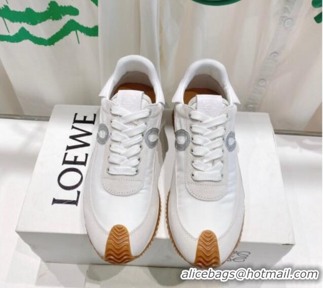 Unique Style Loewe Flow Runner Sneakers in Suede and Nylon White/Light Grey/Silver 506064