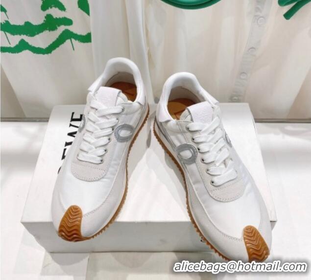 Unique Style Loewe Flow Runner Sneakers in Suede and Nylon White/Light Grey/Silver 506064