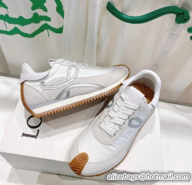 Unique Style Loewe Flow Runner Sneakers in Suede and Nylon White/Light Grey/Silver 506064