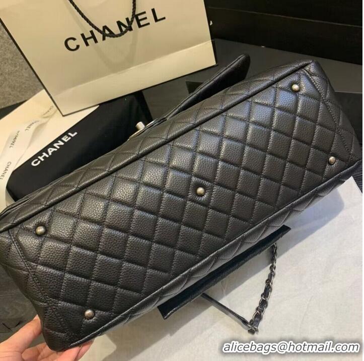 Top Quality Chanel Large CF Flap Bag Original Leather A91169 Black & Silver Tone