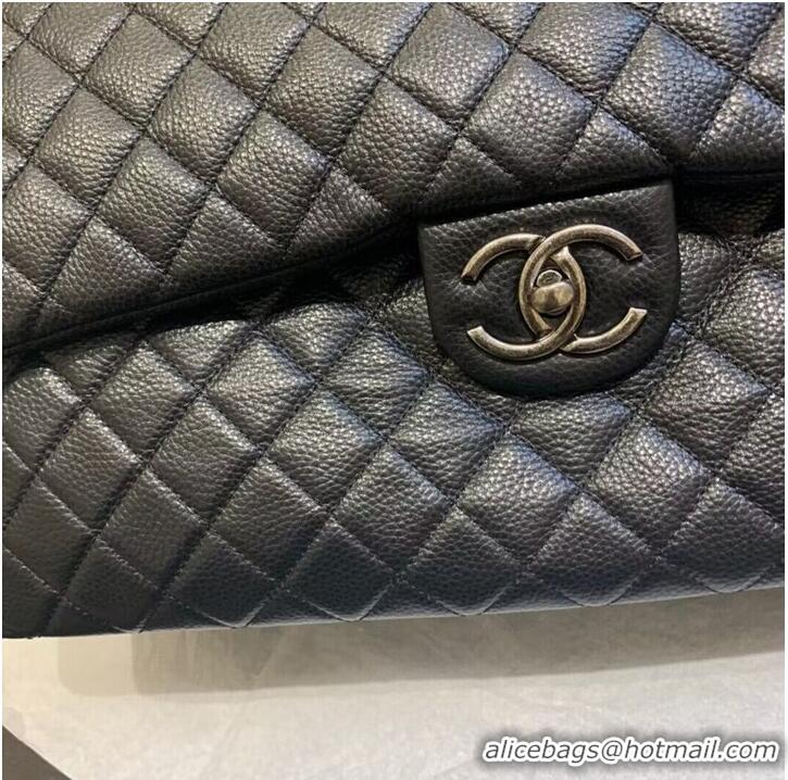 Top Quality Chanel Large CF Flap Bag Original Leather A91169 Black & Silver Tone