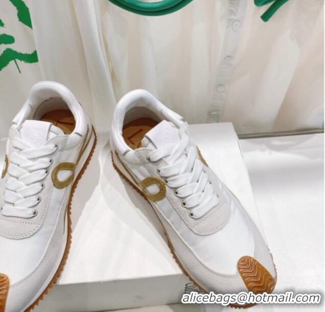 Good Quality Loewe Flow Runner Sneakers in Suede and Nylon White/Light Grey/Gold 506065