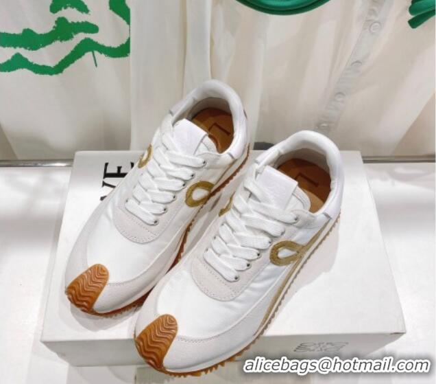 Good Quality Loewe Flow Runner Sneakers in Suede and Nylon White/Light Grey/Gold 506065