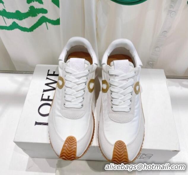 Good Quality Loewe Flow Runner Sneakers in Suede and Nylon White/Light Grey/Gold 506065