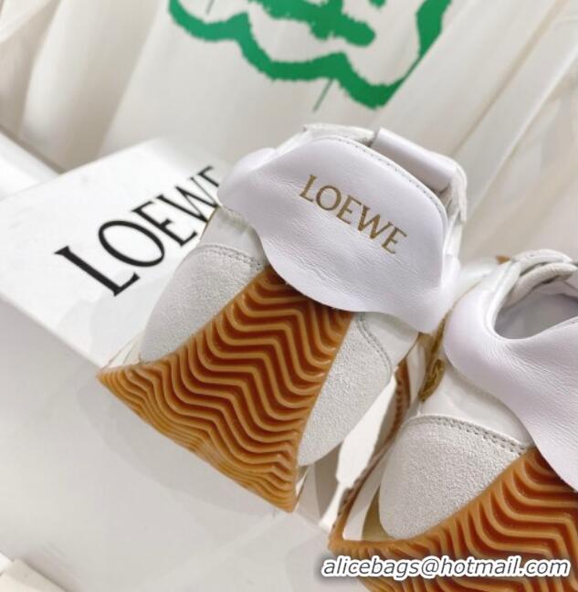 Good Quality Loewe Flow Runner Sneakers in Suede and Nylon White/Light Grey/Gold 506065