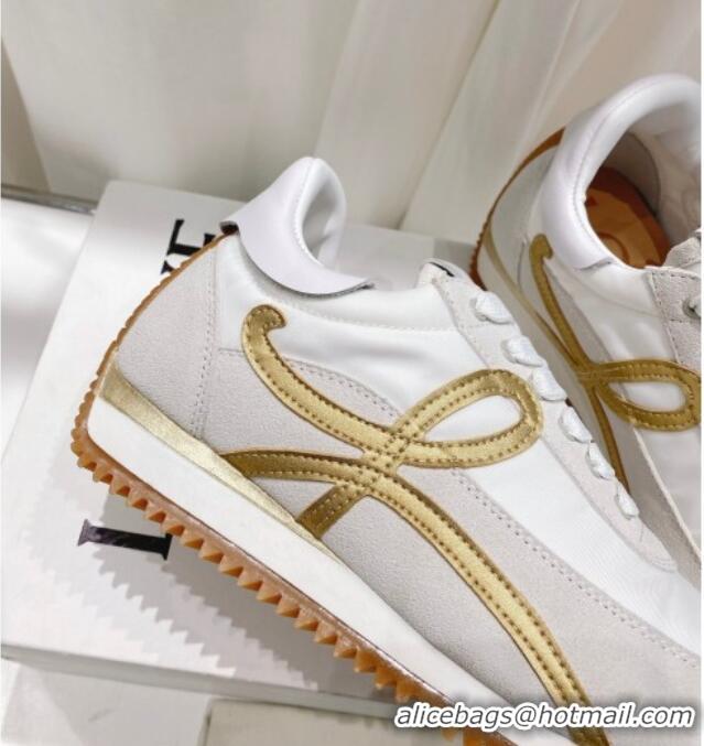 Good Quality Loewe Flow Runner Sneakers in Suede and Nylon White/Light Grey/Gold 506065