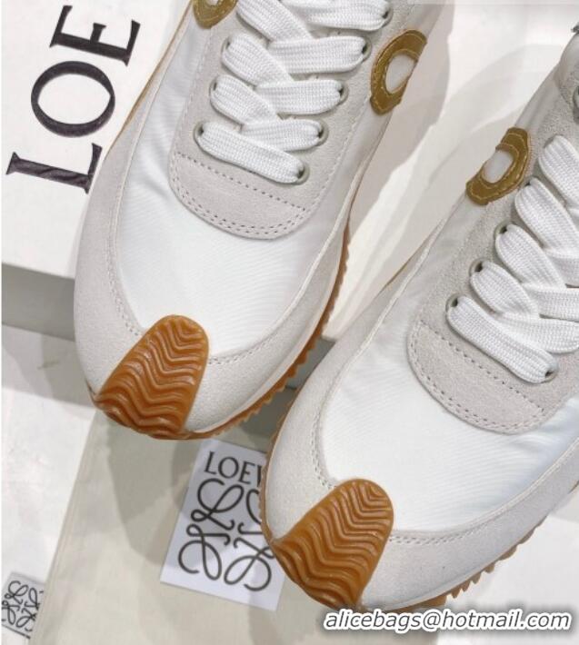 Good Quality Loewe Flow Runner Sneakers in Suede and Nylon White/Light Grey/Gold 506065