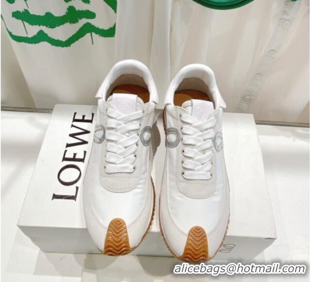 Purchase Loewe Flow Runner Sneakers in Suede and Nylon White/Light Grey/Iridescent 506066