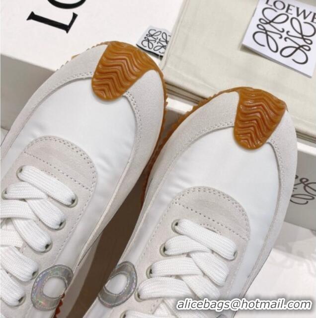 Purchase Loewe Flow Runner Sneakers in Suede and Nylon White/Light Grey/Iridescent 506066