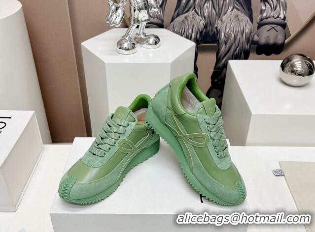 Comfortable Loewe Flow Runner Sneakers in Calfskin Leather Green 506068