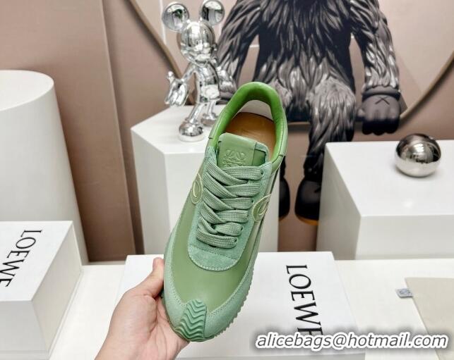 Comfortable Loewe Flow Runner Sneakers in Calfskin Leather Green 506068