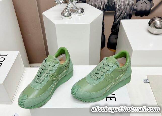 Comfortable Loewe Flow Runner Sneakers in Calfskin Leather Green 506068