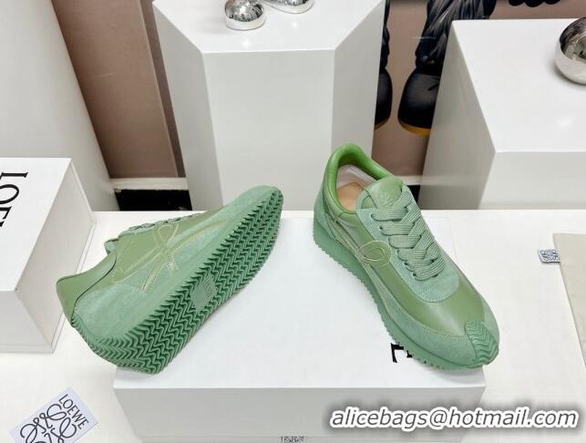 Comfortable Loewe Flow Runner Sneakers in Calfskin Leather Green 506068