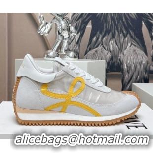 Most Popular Loewe Flow Runner Sneakers in Suede Light Grey/White/Yellow 506069