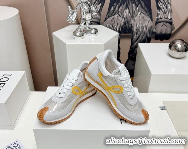 Most Popular Loewe Flow Runner Sneakers in Suede Light Grey/White/Yellow 506069