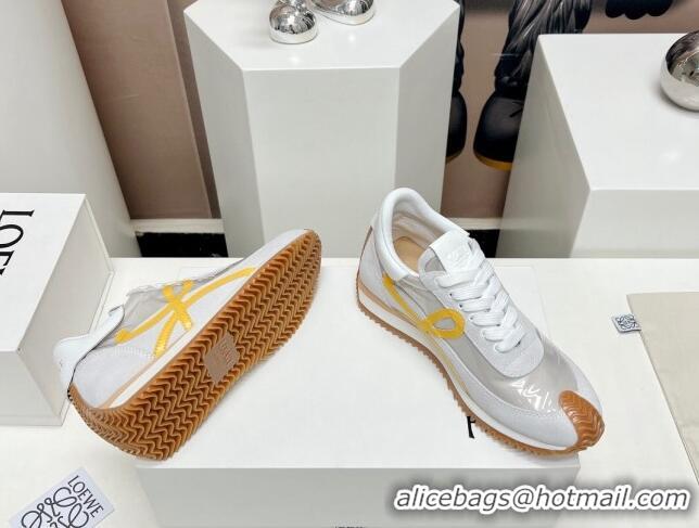 Most Popular Loewe Flow Runner Sneakers in Suede Light Grey/White/Yellow 506069