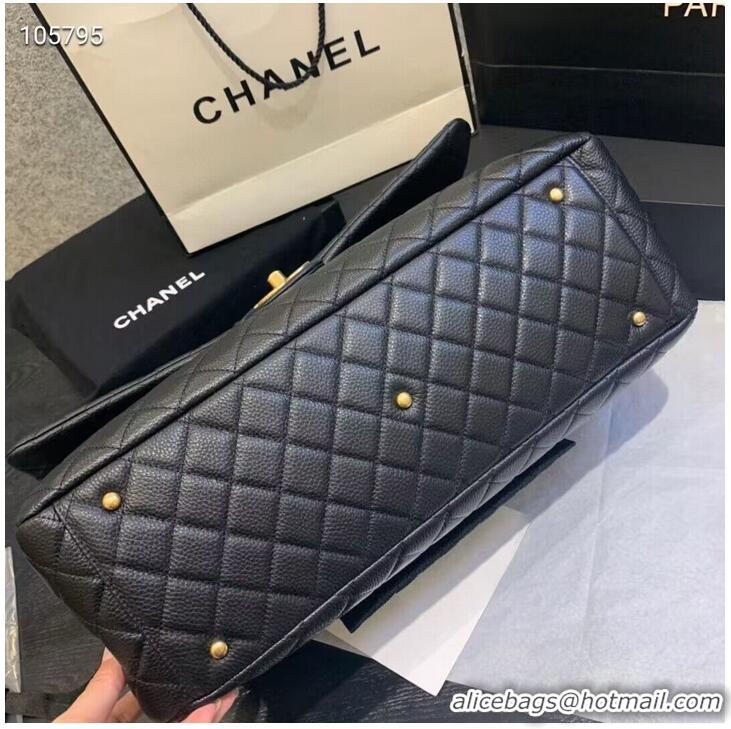 Buy Inexpensive Chanel Large CF Flap Bag Original Leather A91169 Black & Gold Tone