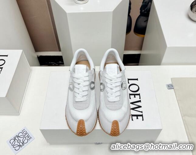 Discount Loewe Flow Runner Sneakers in Suede and Mesh Light Grey/White/Silver 506071