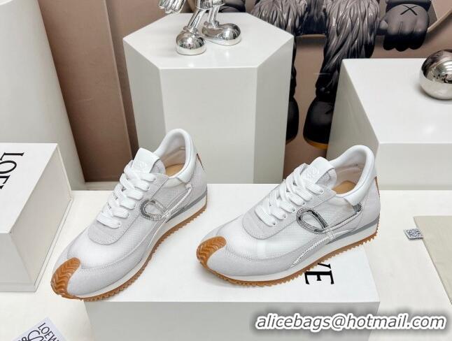 Discount Loewe Flow Runner Sneakers in Suede and Mesh Light Grey/White/Silver 506071