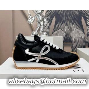 Cheapest Loewe Flow Runner Sneakers in Suede and Mesh Black/Silver 506072