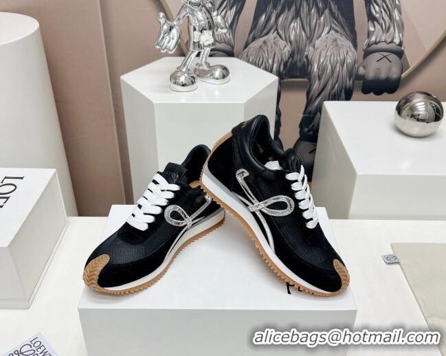 Cheapest Loewe Flow Runner Sneakers in Suede and Mesh Black/Silver 506072