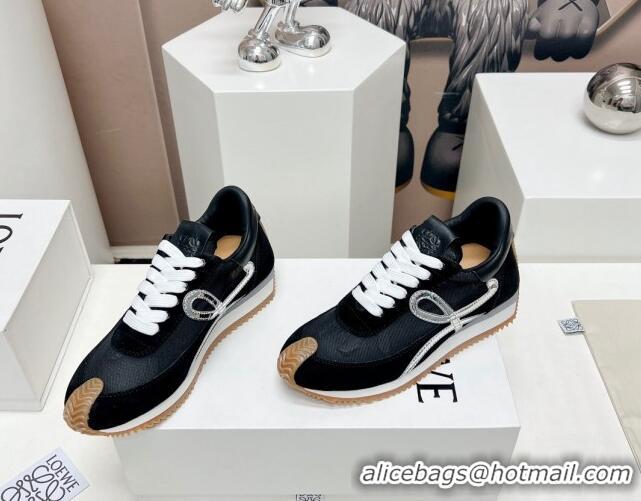 Cheapest Loewe Flow Runner Sneakers in Suede and Mesh Black/Silver 506072