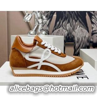 Best Product Loewe Flow Runner Sneakers in Suede and Nylon Brown/White 0506073