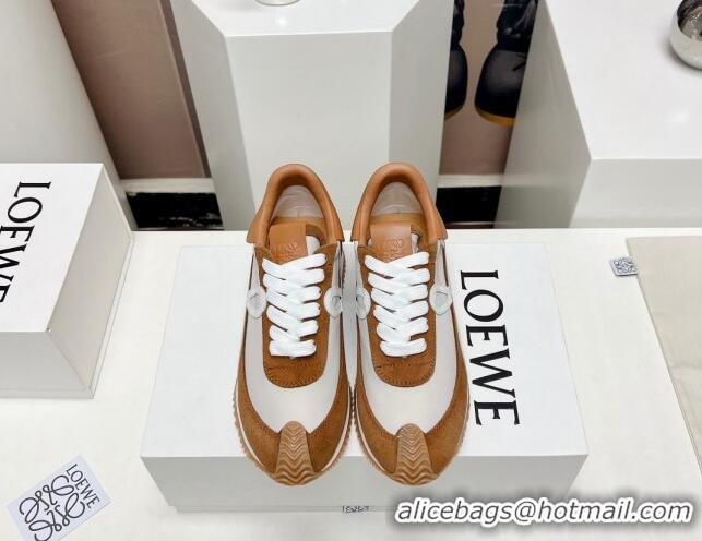 Best Product Loewe Flow Runner Sneakers in Suede and Nylon Brown/White 0506073