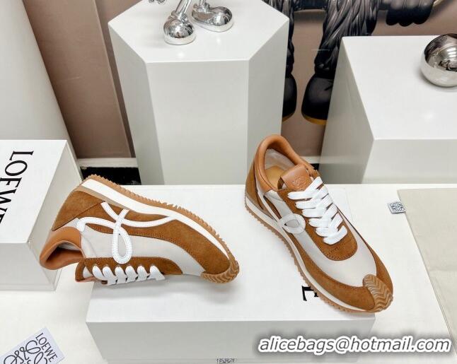 Best Product Loewe Flow Runner Sneakers in Suede and Nylon Brown/White 0506073