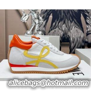 Luxurious Loewe Flow Runner Sneakers in Suede and Nylon White/Yellow/Orange 506075