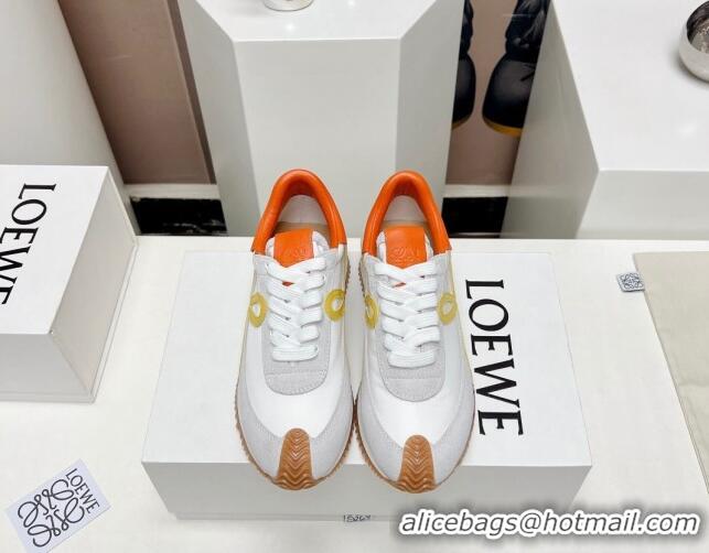 Luxurious Loewe Flow Runner Sneakers in Suede and Nylon White/Yellow/Orange 506075