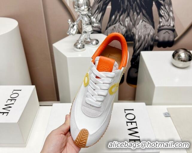 Luxurious Loewe Flow Runner Sneakers in Suede and Nylon White/Yellow/Orange 506075