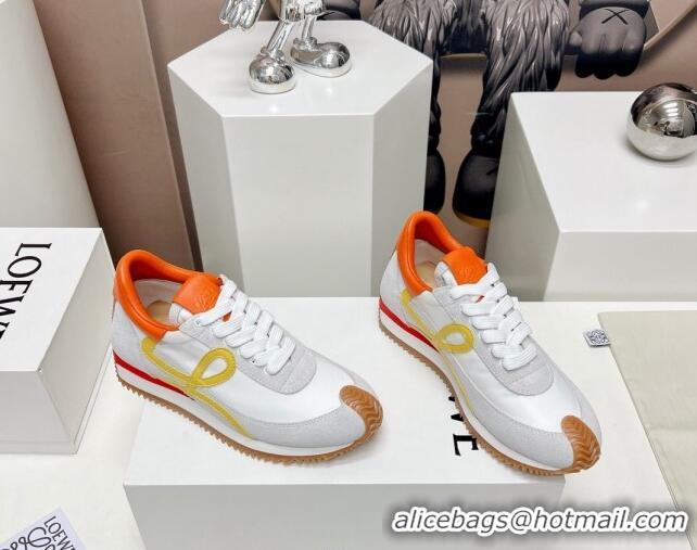 Luxurious Loewe Flow Runner Sneakers in Suede and Nylon White/Yellow/Orange 506075