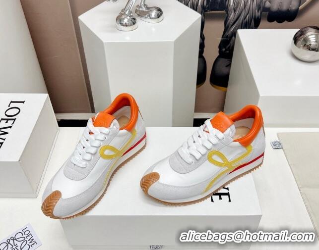 Luxurious Loewe Flow Runner Sneakers in Suede and Nylon White/Yellow/Orange 506075