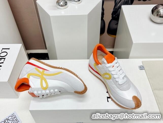 Luxurious Loewe Flow Runner Sneakers in Suede and Nylon White/Yellow/Orange 506075