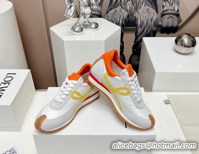 Luxurious Loewe Flow Runner Sneakers in Suede and Nylon White/Yellow/Orange 506075