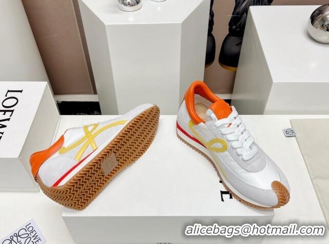 Luxurious Loewe Flow Runner Sneakers in Suede and Nylon White/Yellow/Orange 506075