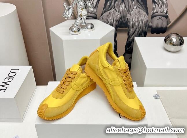 Shop Loewe Flow Runner Sneakers in Suede and Nylon Yellow 506076