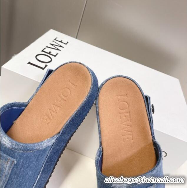 Lower Price Loewe Pocket Denim Platform Slide Sandals Blue 607108