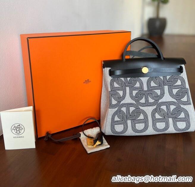 Well Crafted Hermes Herbag Zip Cabine Bag 31cm In Canvas and Calf Leather H12012