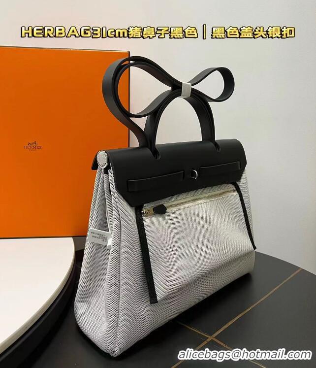 Well Crafted Hermes Herbag Zip Cabine Bag 31cm In Canvas and Calf Leather H12012