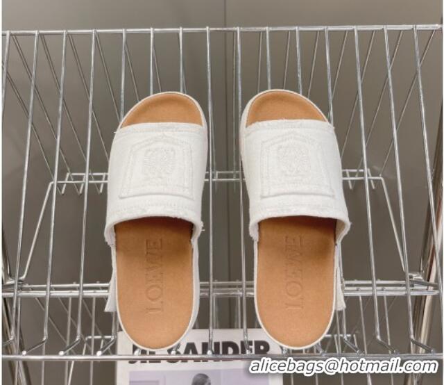 1:1 aaaaa Loewe Pocket Denim Platform Slide Sandals White 607110