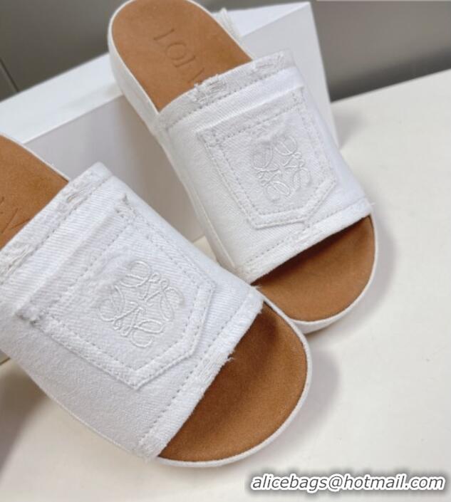 1:1 aaaaa Loewe Pocket Denim Platform Slide Sandals White 607110