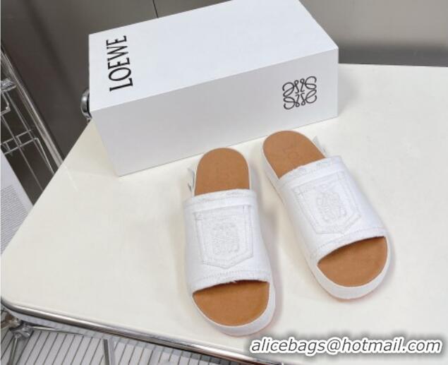 1:1 aaaaa Loewe Pocket Denim Platform Slide Sandals White 607110