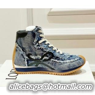 1:1 Loewe Denim Flow High Top Sneakers Blue 238172