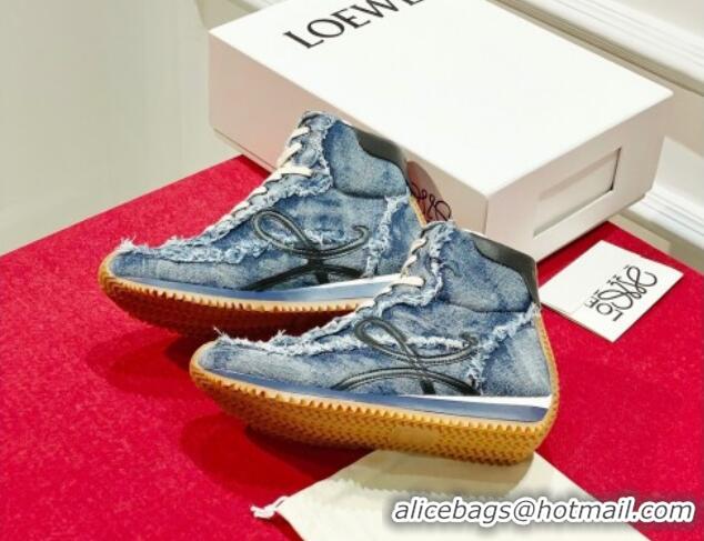 1:1 Loewe Denim Flow High Top Sneakers Blue 238172